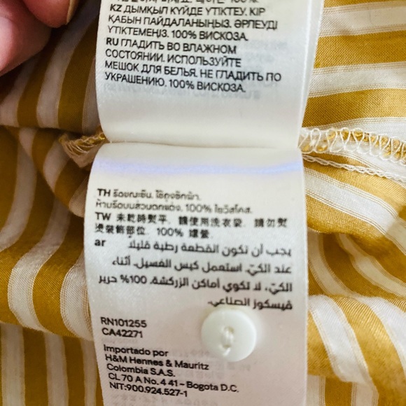 H & M women’s striped lace trim wide sleeve keyhole blouse top Sz 8 yellow white - Picture 8 of 9